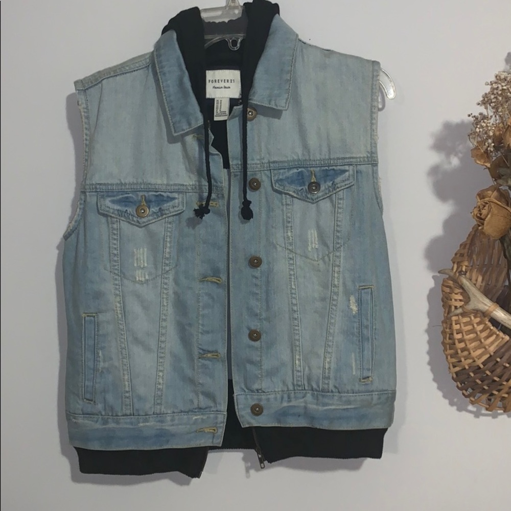 forever 21 jean vest with hood